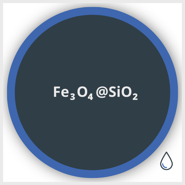 Diagram of iron oxide nanoparticle coated with Silica in solution