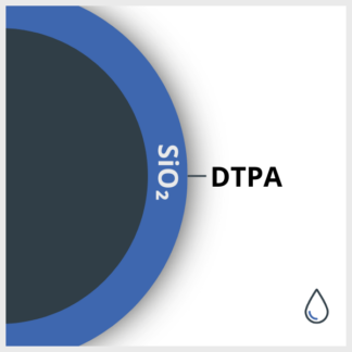 Schéma d'un nanoscanvenger en suspension (SPIO enrobée de Silice et fonctionnalisée avec du DTPA)