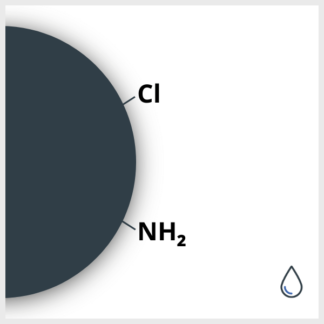 Schéma d'une nanoparticule d'oxydes de fer fonctionnalisée avec du Cl et du NH2, en suspension