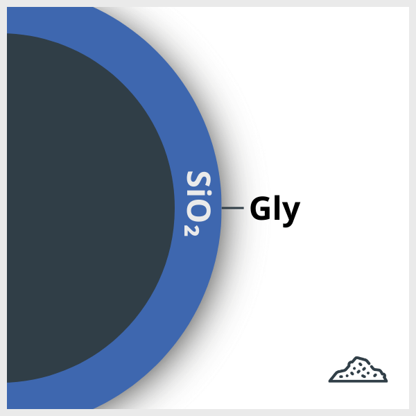 Schéma d'un SPIO enrobé de Silice et fonctionnalisé avec du (3-Glycidyloxypropyl)trimethoxysilane, en poudre