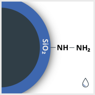 Schéma d'un SPIO enrobé de Silice et fonctionnalisé avec du NH et du NH2, en suspension