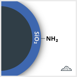 Schéma d'un SPIO enrobé de Silice et fonctionnalisé avec du NH2, en poudre