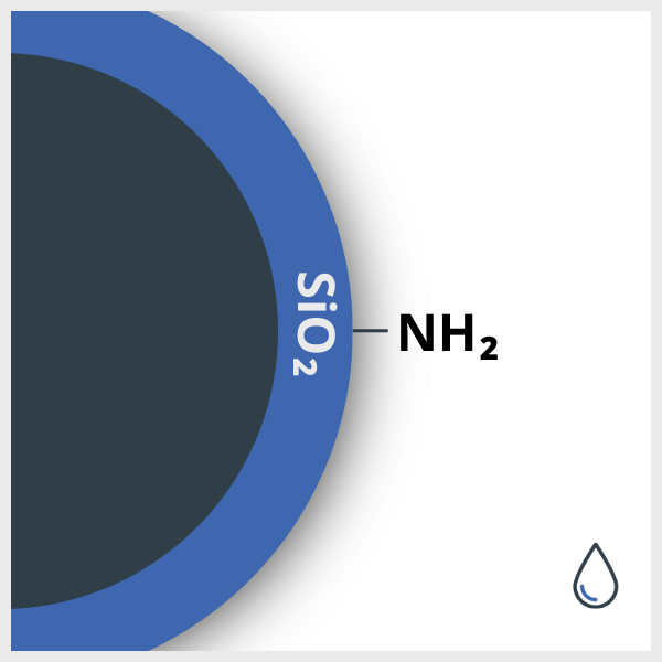 Diagram of a SPIO coated with Silica and functionalized with NH2, in suspension