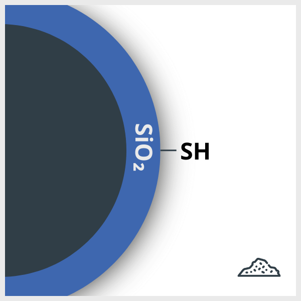 Diagram of a SPIO coated with Silica and functionalized with SH, in powder form