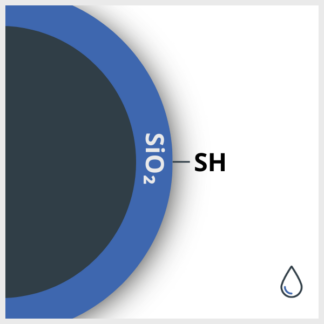 Diagram of a SPIO coated with Silica and functionalized with SH, in suspension